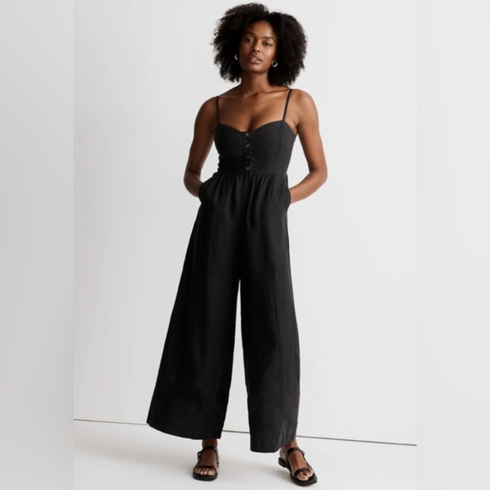 Madewell Black‎ Sleeveless Wide-Leg Linen Jumpsuit 2023